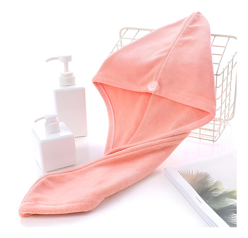 Toalla De Secado Para Cabello Tipo Turbante Color Rosado 4
