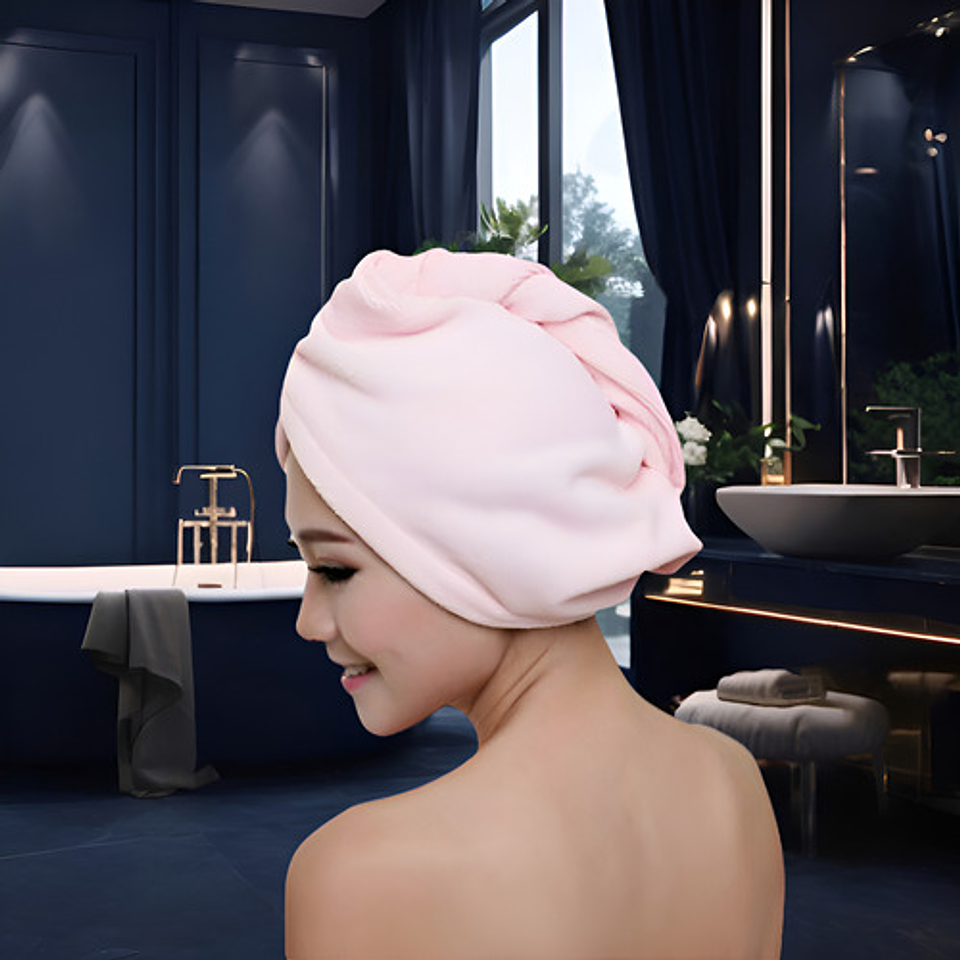 Toalla De Secado Para Cabello Tipo Turbante Color Rosado 9
