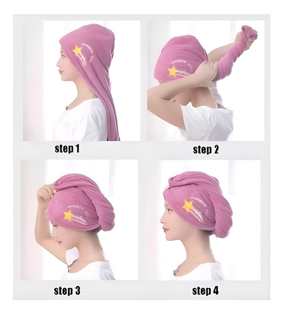 Toalla De Secado Para Cabello Tipo Turbante Color Rosado 12