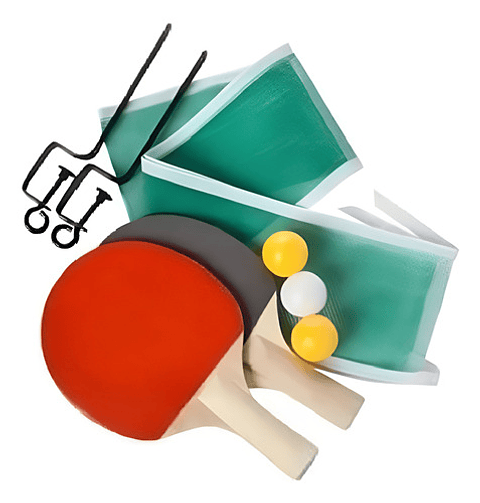 Kit De Ping Pong Con 2 Raquetas, 3 Pelotas, Red Y Soporte Rojo/ Negro Madera
