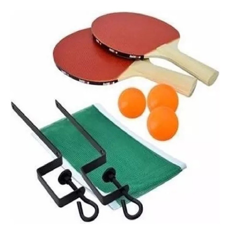 Kit De Ping Pong Con 2 Raquetas, 3 Pelotas, Red Y Soporte Rojo/ Negro Madera 2