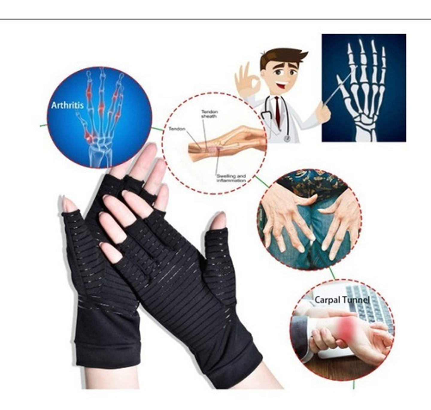 Pack X2 [guantes Cobre Para Artritis/compresión Unisex] 3