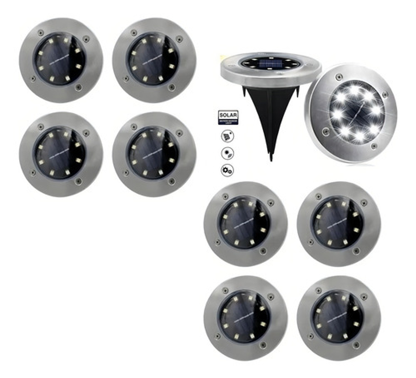 Kit 10 Focos Tipo Estacas Solares Exterior Jardin Quincho Pa Estructura Plateado 3