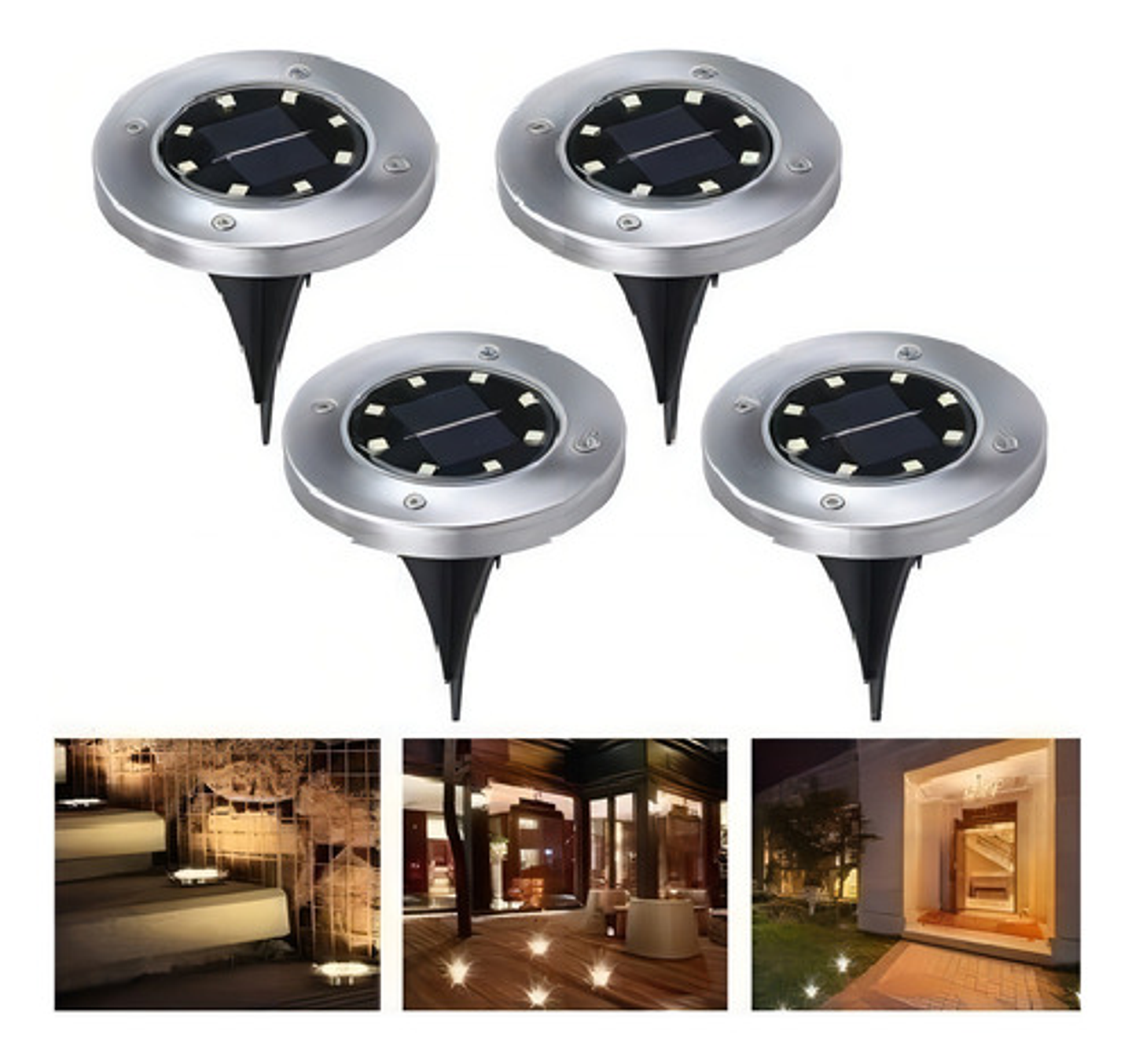 Kit 10 Focos Tipo Estacas Solares Exterior Jardin Quincho Pa Estructura Plateado 6