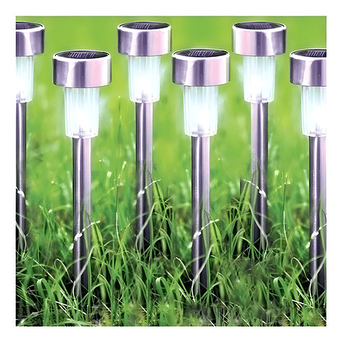 Kit 10 Focos Tipo Estacas Solares Exterior Jardin Quincho Pa Estructura Plateado