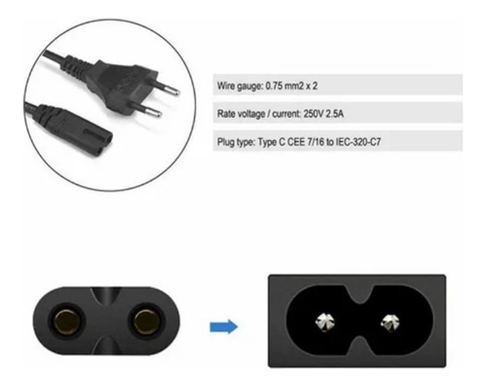 Cable T/8 Poder/corriente Para[cargador/play/impresora/otro] Color Negro 4