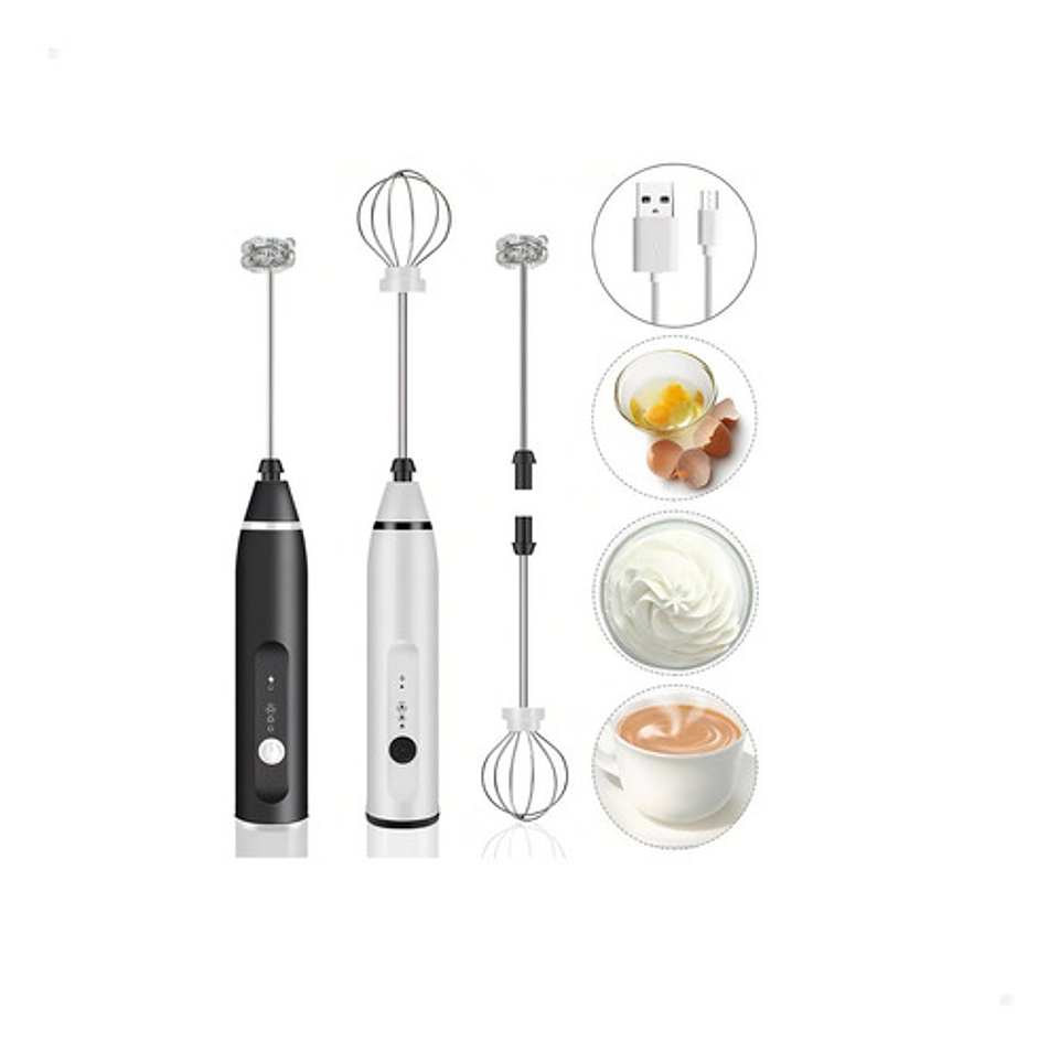 X2 Mini Batidor Revolvedor De Café Y Espuma Leche Recargable Color Blanco O Negro 1