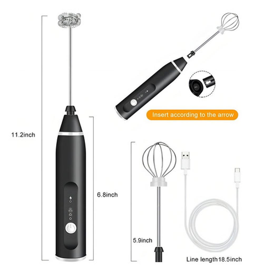 X2 Mini Batidor Revolvedor De Café Y Espuma Leche Recargable Color Blanco O Negro 4