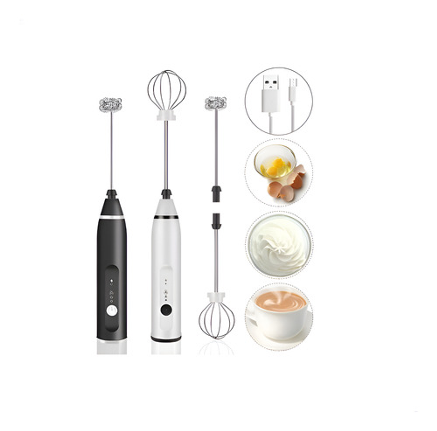 X2 Mini Batidor Revolvedor De Café Y Espuma Leche Recargable Color Blanco O Negro 1