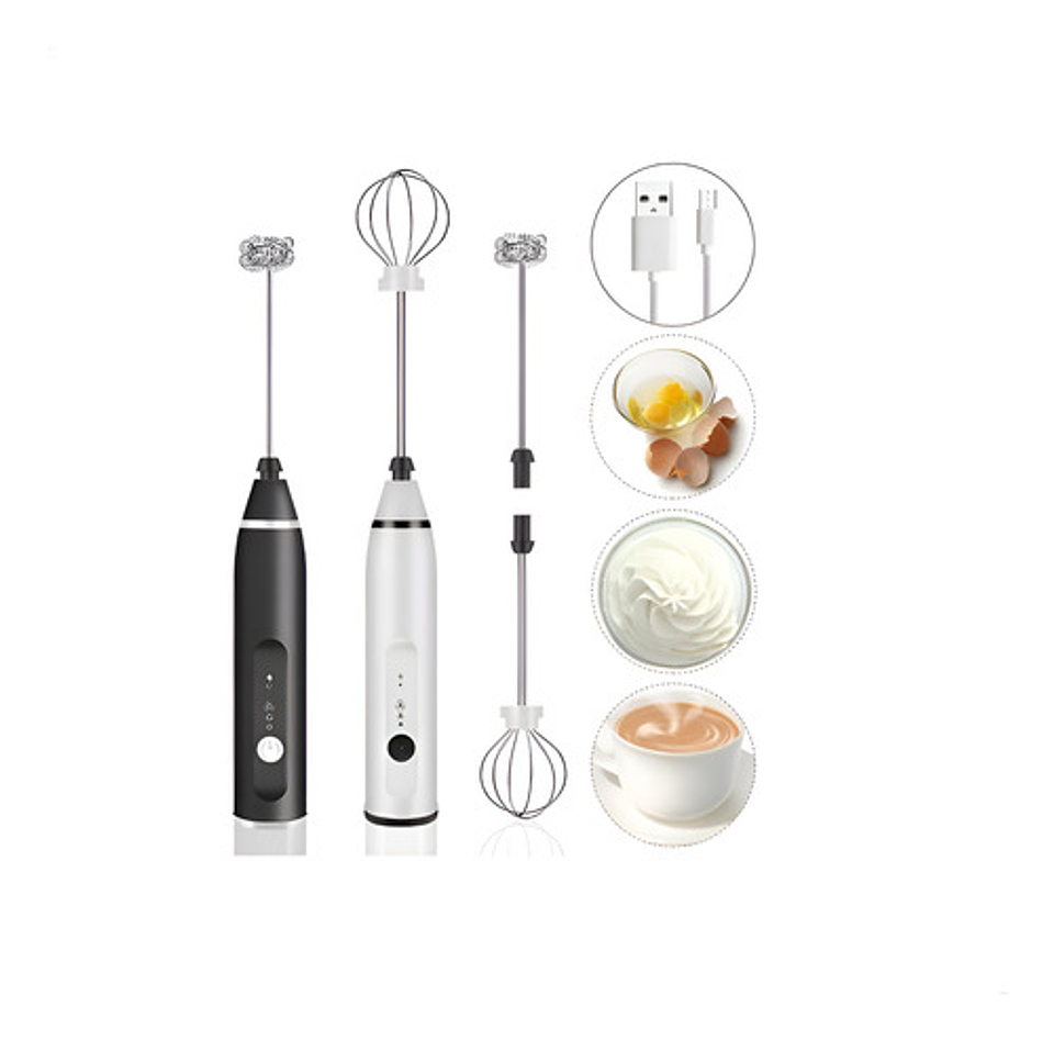 X2 Mini Batidor Revolvedor De Café Y Espuma Leche Recargable Color Blanco O Negro 1