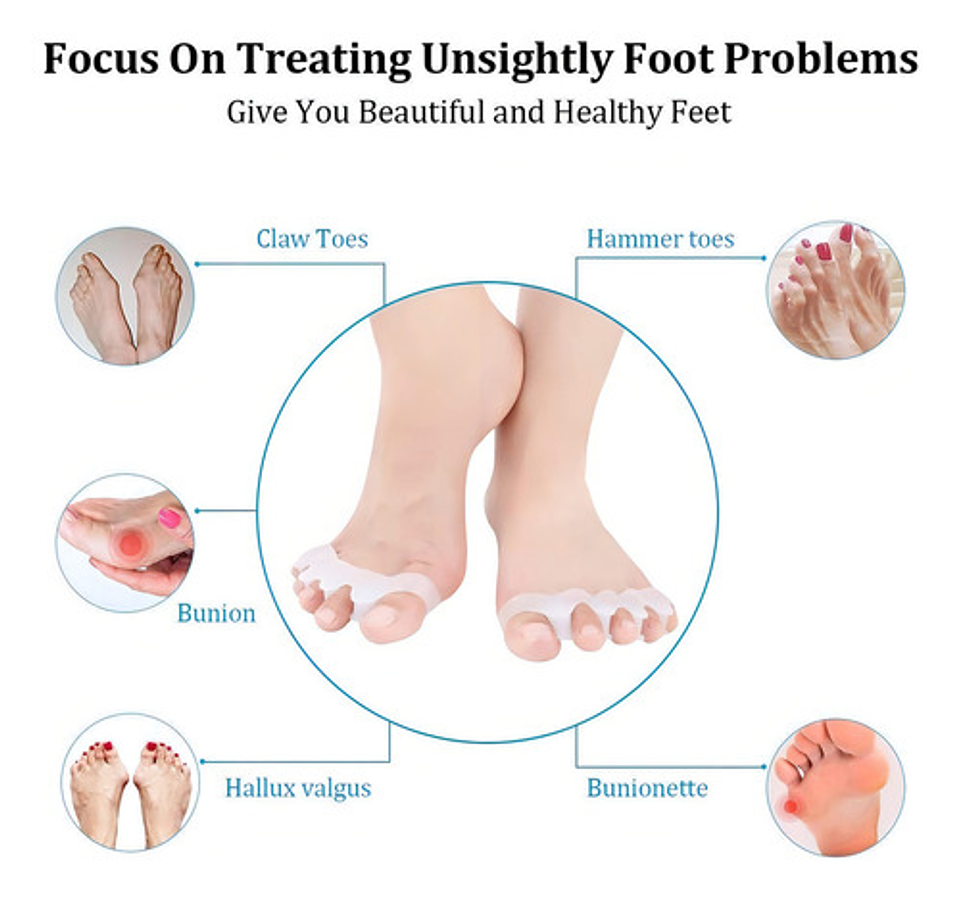 Separador Dedos Pie Silicona Marin Corrector Juanete Almohadilla Pack Blanco 4