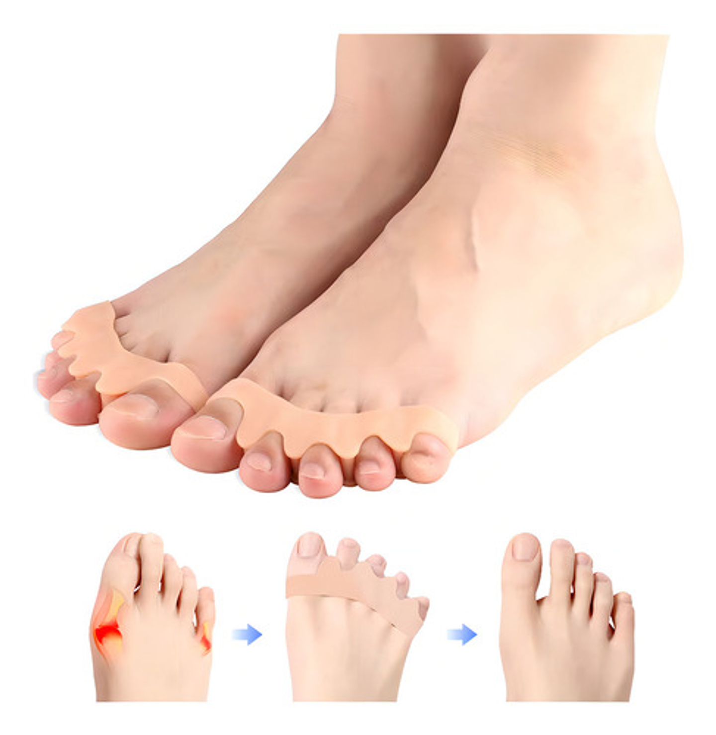 Separador Dedos Pie Silicona Marin Corrector Juanete Almohadilla Pack Blanco 8