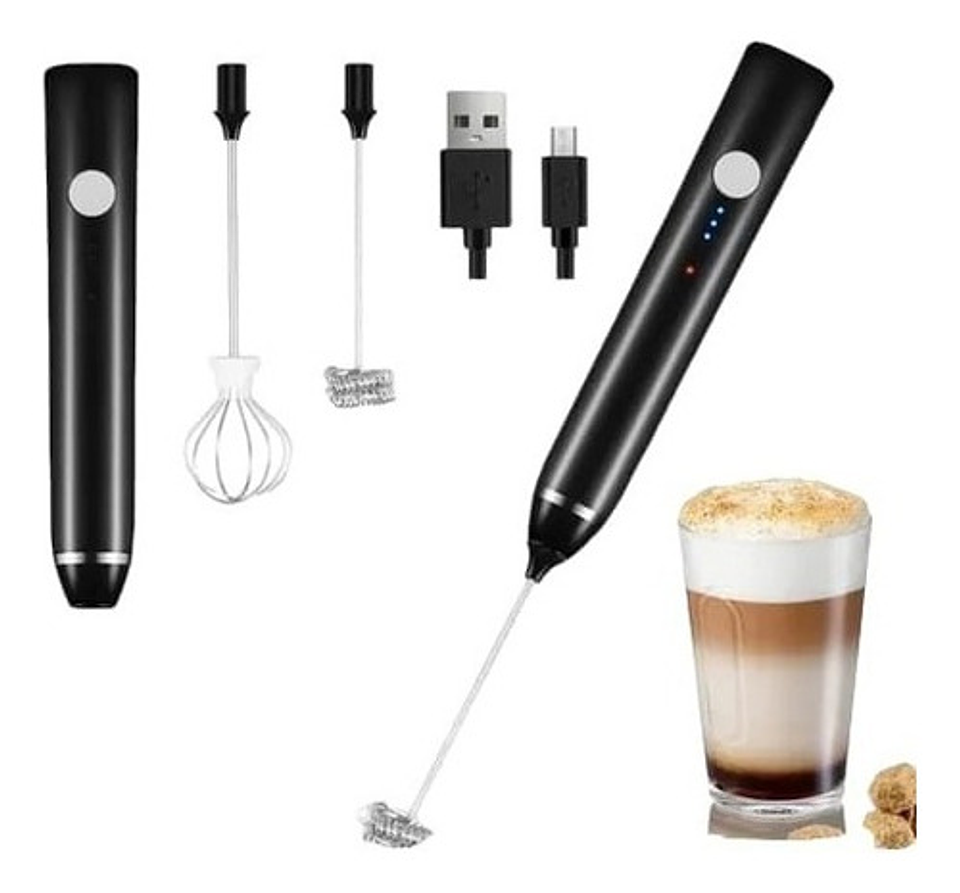 Mini Batidor Revolvedor De Café Y Espuma Leche Recargable Color Negro Frecuencia 1200 3