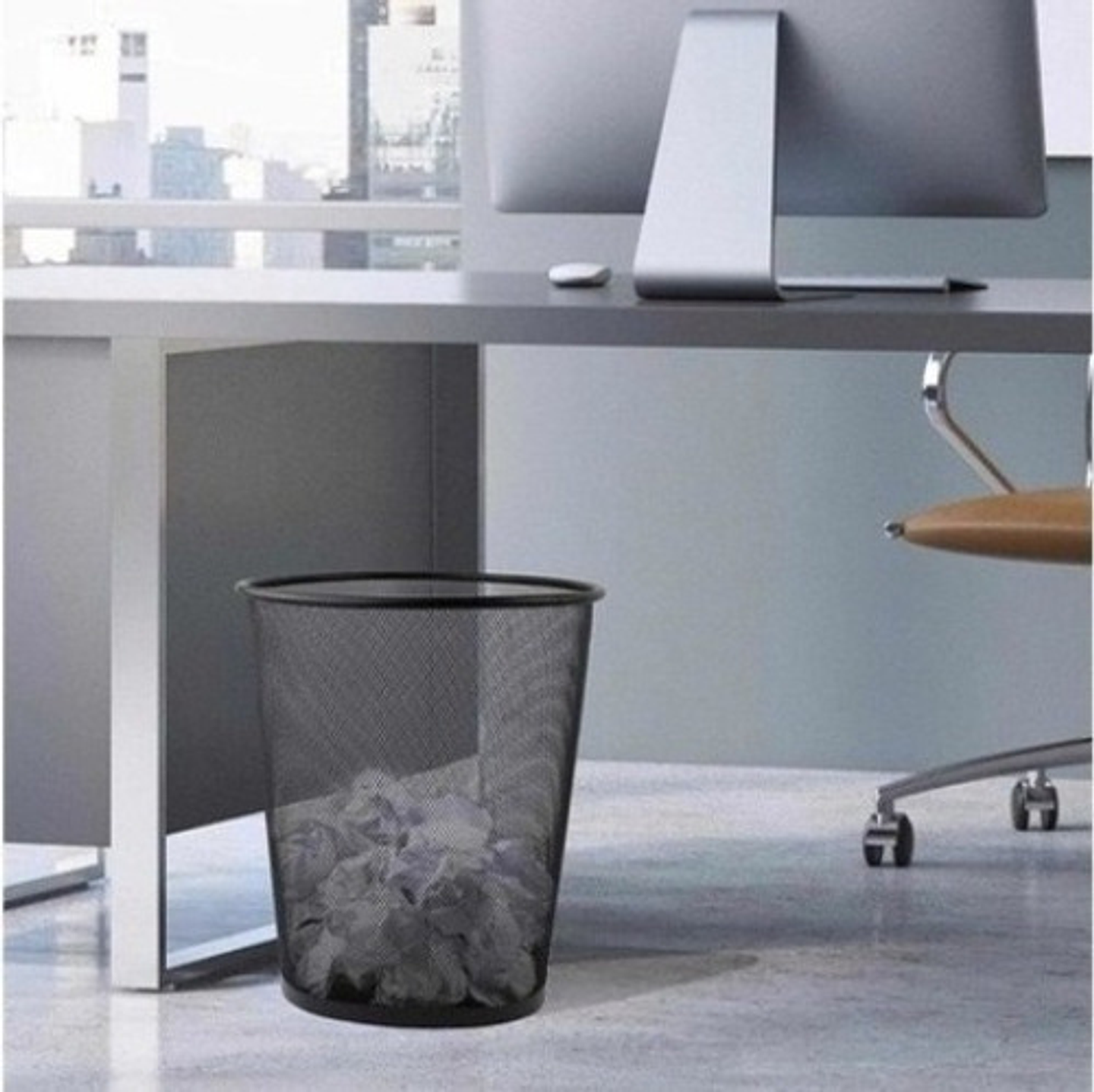 Basurero De Malla Metálica Redondo Negro De Oficina Grande 2