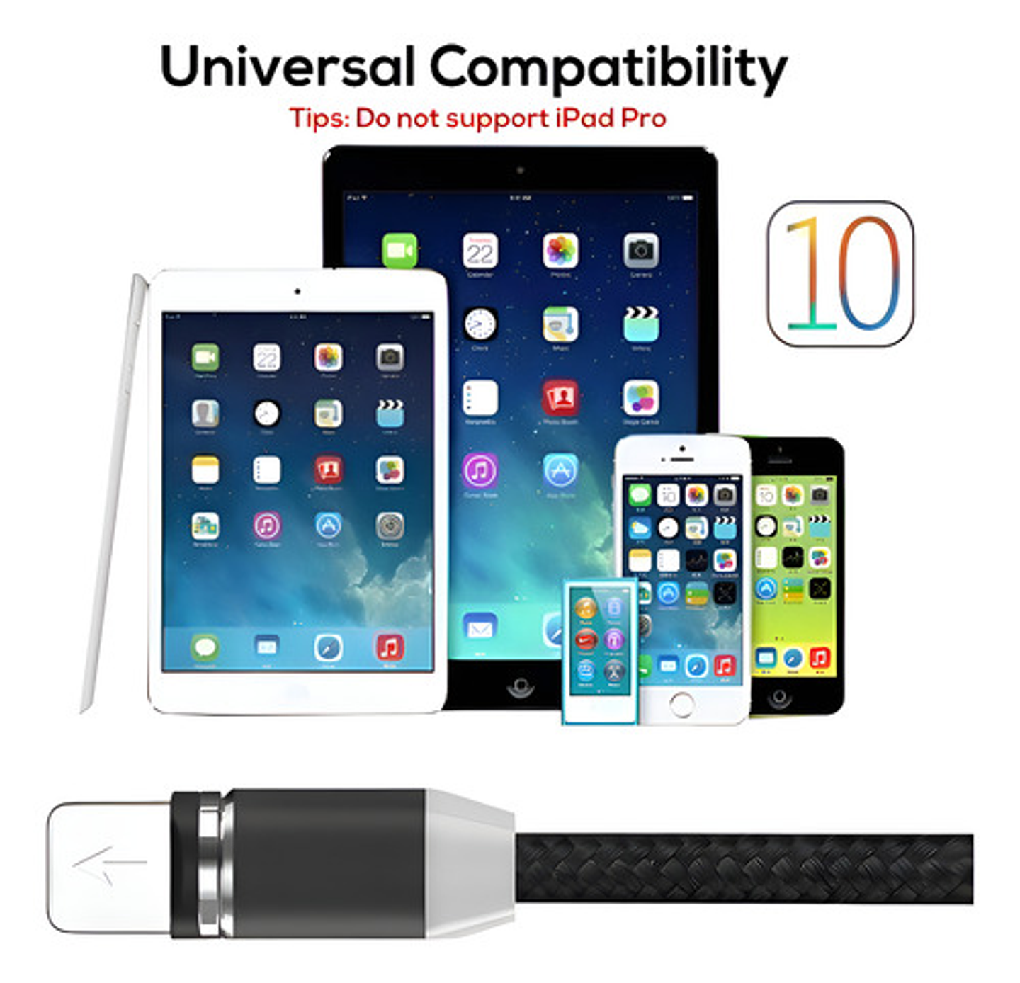 Cable Cargador Magnético Usb 3 En 1 Tipo-c/micro Usb/ios Color Rojo Negro 2