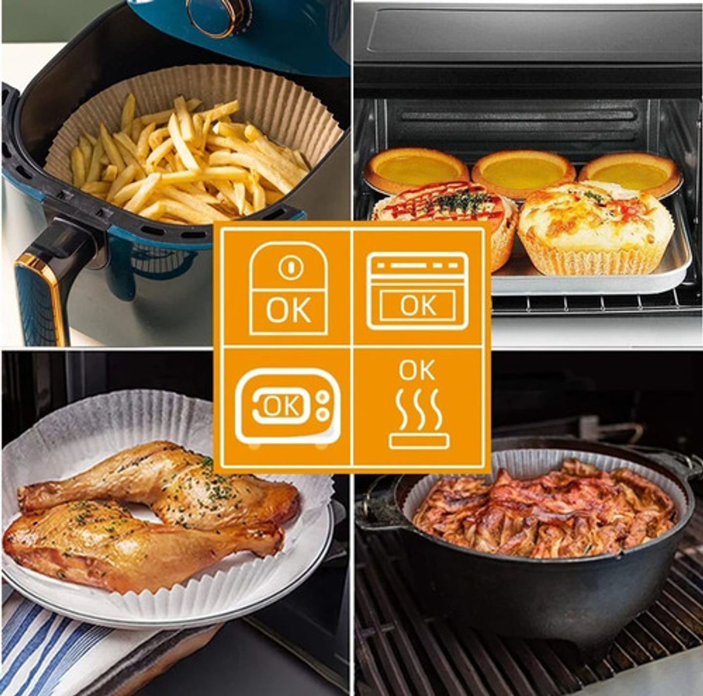 Forro De Papel Desechable Horno Para Freidora De Aire 100pzs 9