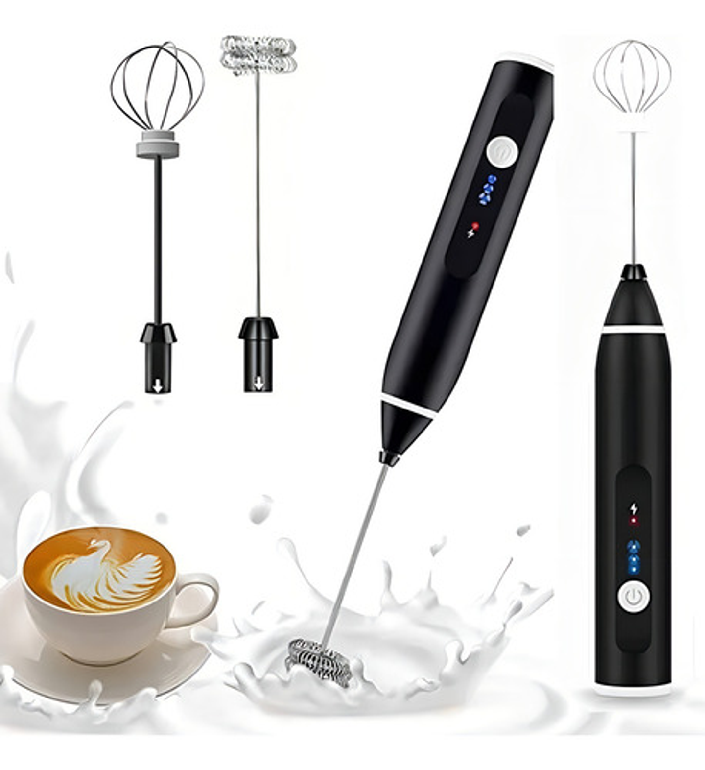 Mini Batidor Revolvedor De Café Y Espuma Leche Recargable Color Negro Frecuencia 1200 1