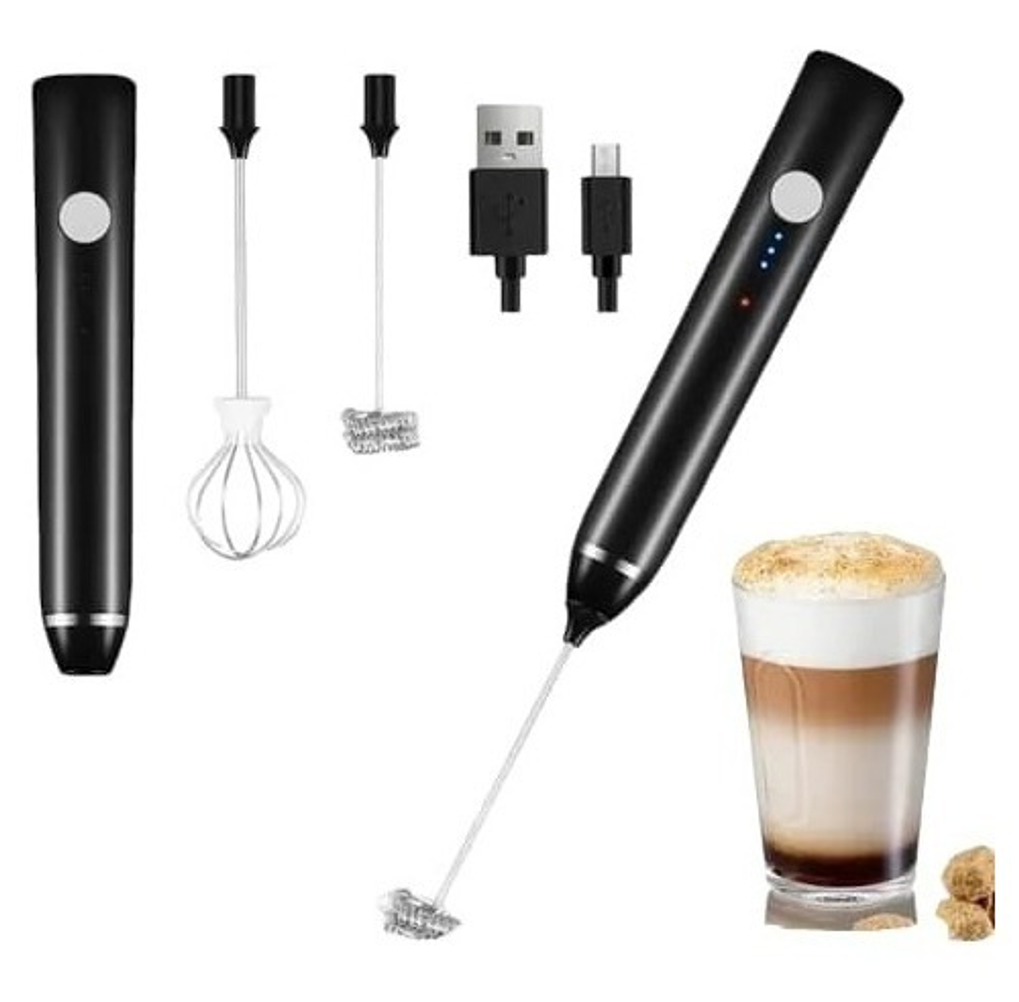 Mini Batidor Revolvedor De Café Y Espuma Leche Recargable Color Negro Frecuencia 1200 3