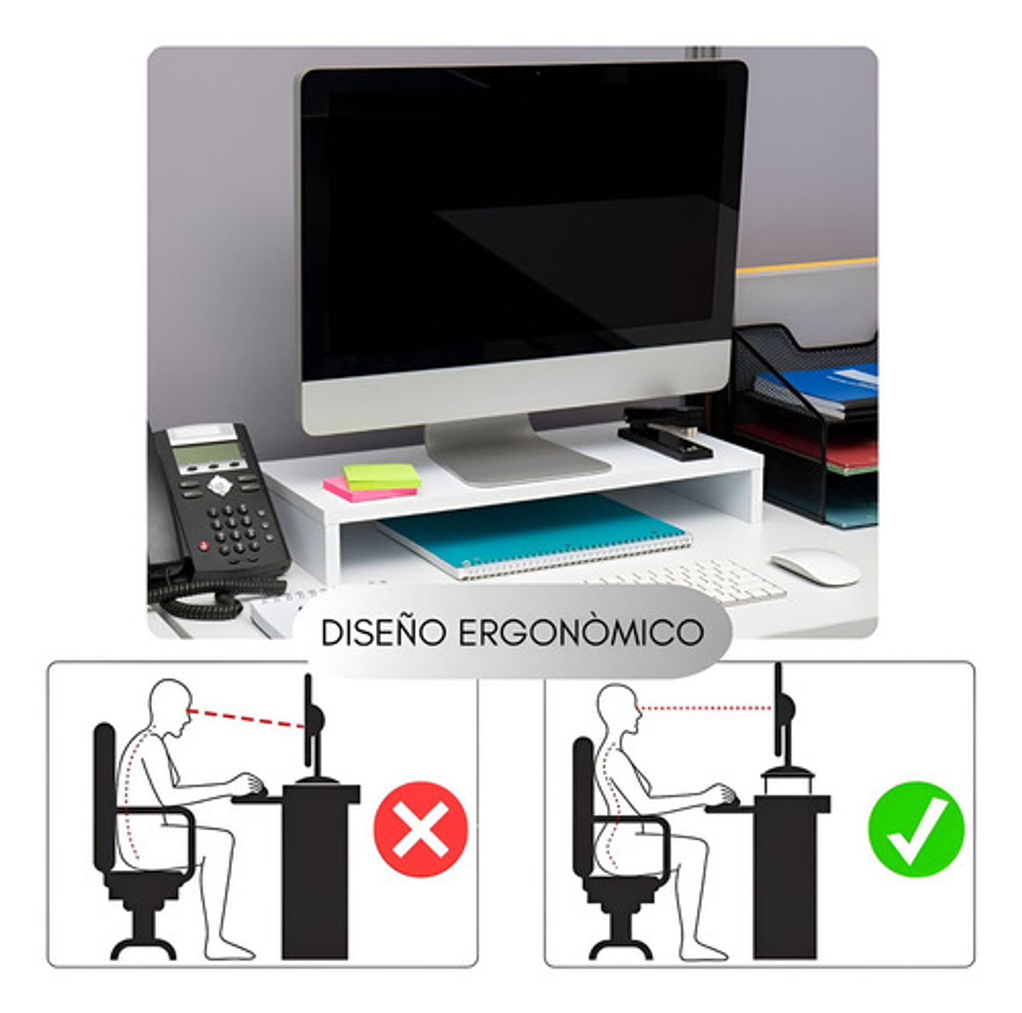 Elevador De Monitor Armable Madera Escritorio Oficina Organizador De Escritorio Armable 3