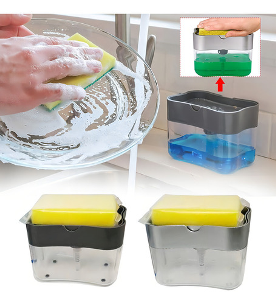 Dispensador De Jabón Liquido Soap Pump Botón 385ml Esponja Cocina Referencial 6