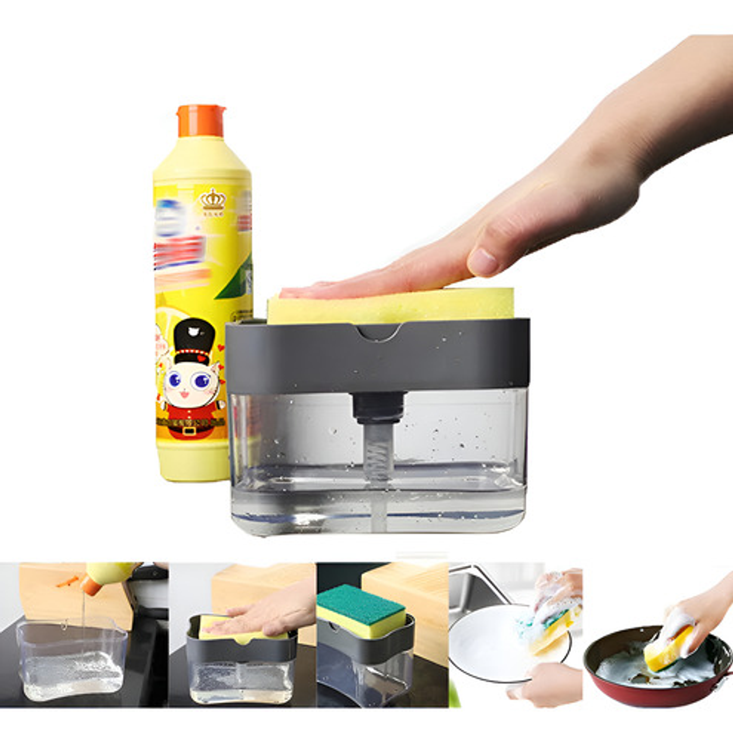 Dispensador De Jabón Liquido Soap Pump Botón 385ml Esponja Cocina Referencial 12