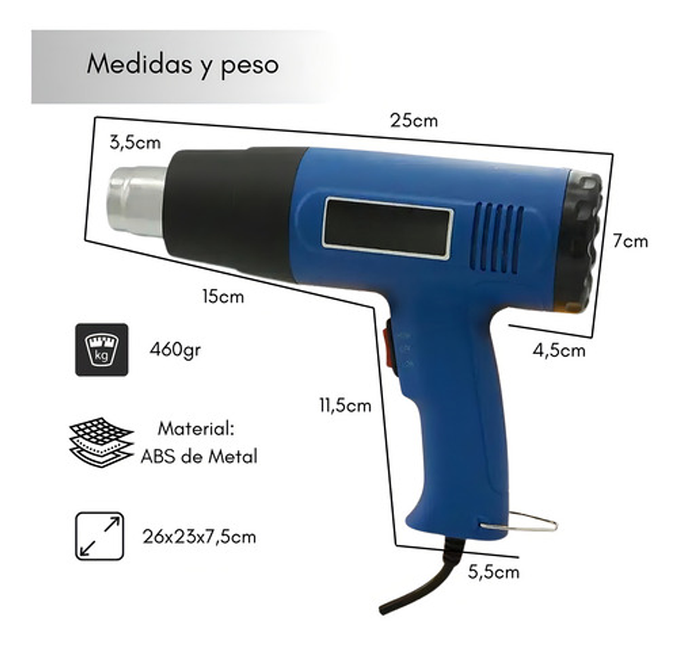 Pistola De Calor Aire Caliente 2000w 300-520 °c Magicstore Azul 3