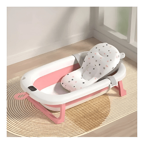 Tina De Bebe Bañera Plegable Con Termometro + Cojin Importad Color Rosa Vhex Liso