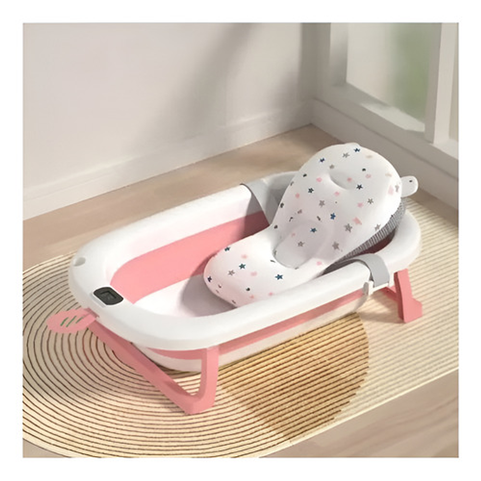 Tina De Bebe Bañera Plegable Con Termometro + Cojin Importad Color Rosa Vhex Liso 1