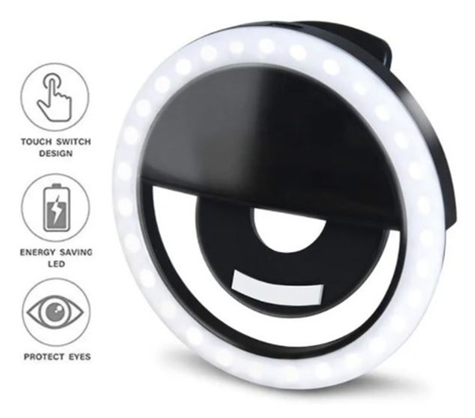 Anillo Aro Luz Led 3 Tonos Selfie Celular Teléfono Usb Negro Vhex 2