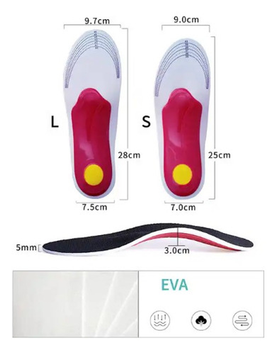 Plantilla Ortopédica 3d Para Arco Pie Plano Unisex Fascitis Tamaño De La Plantilla 36-40 Vhex 2