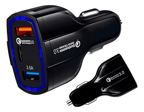 Cargador Rápido Auto Doble Usb Y Tipo C Qc3.0 Negro