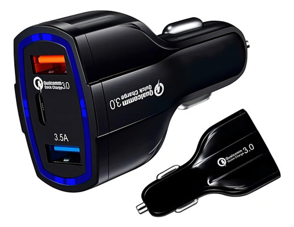 Cargador Rápido Auto Doble Usb Y Tipo C Qc3.0 Negro 1