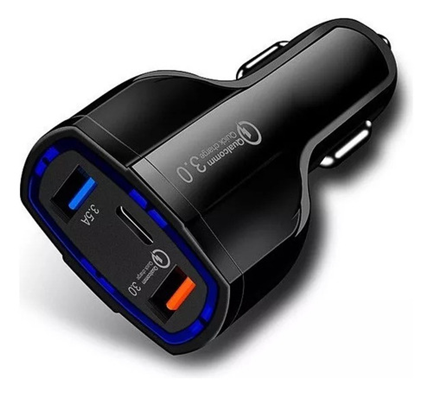 Cargador Rápido Auto Doble Usb Y Tipo C Qc3.0 Negro 3