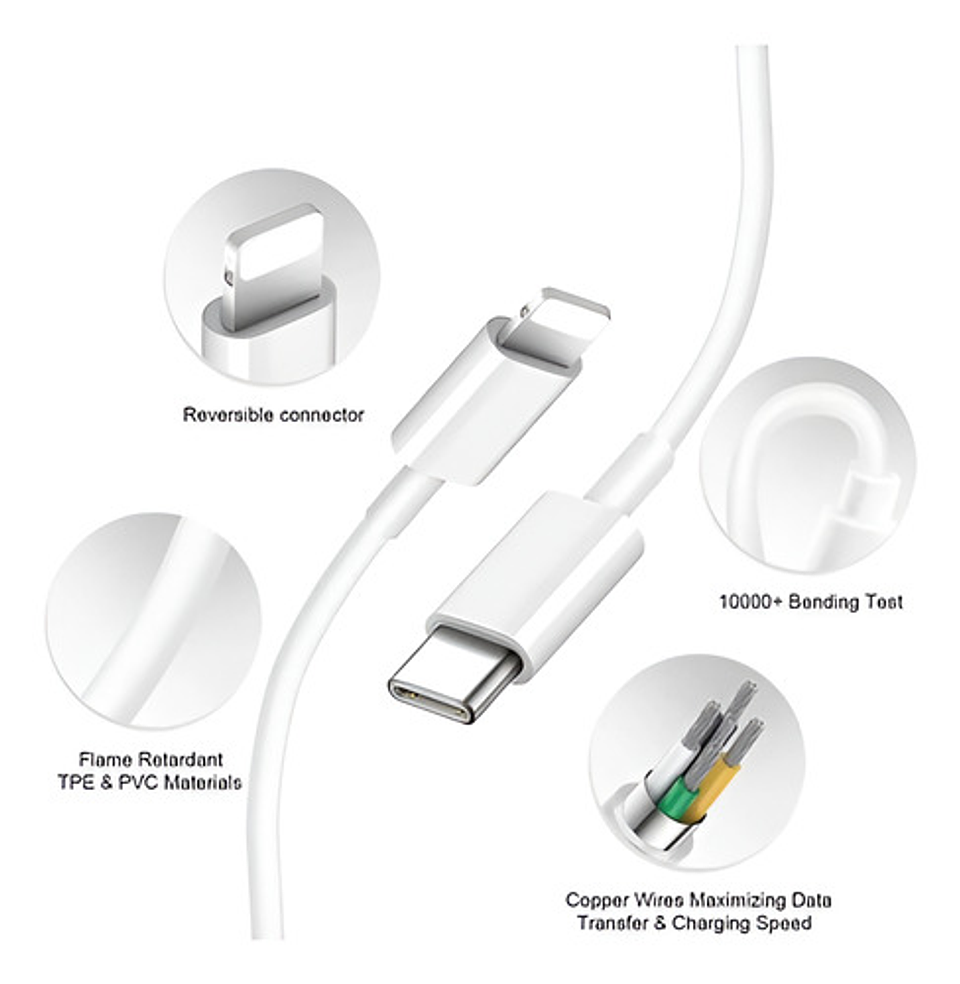 Cable De Carga Usb-c 1 Metro Para iPhone 11/12/13/14 Blanco 2