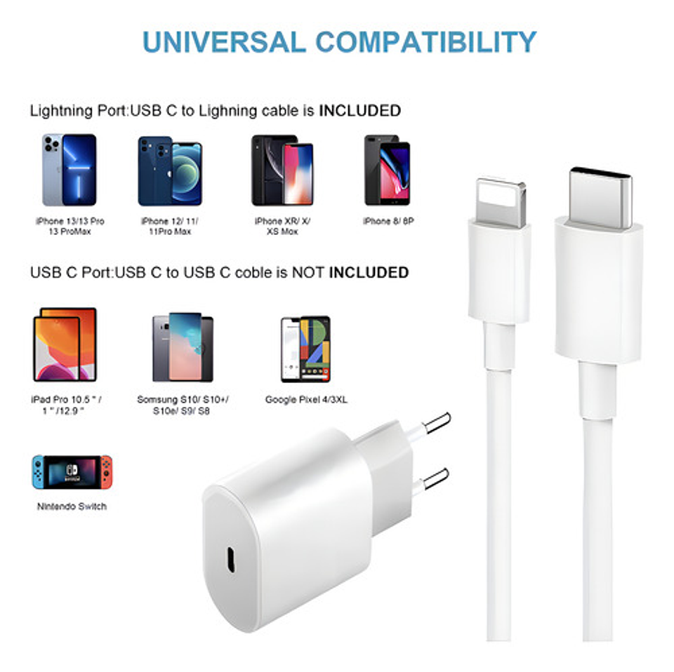 Cable De Carga Usb-c 1 Metro Para iPhone 11/12/13/14 Blanco 9