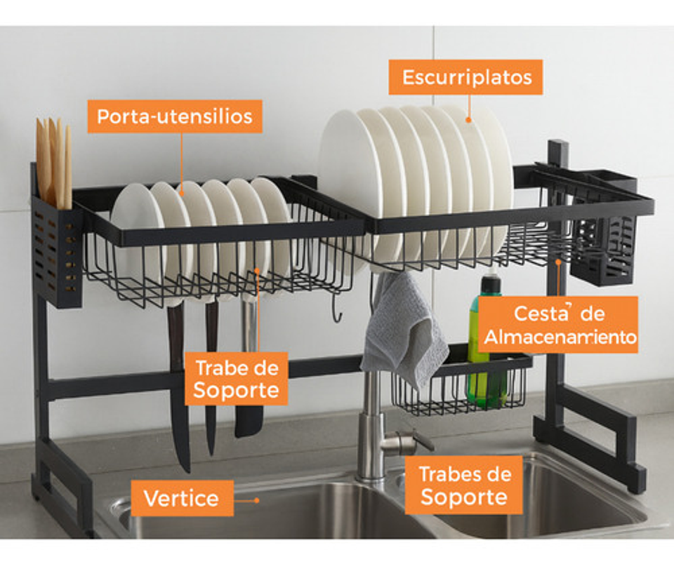 Rack Escurridor Para Platos Seca Vasos 31.5cm X 85cm X 52cm 1 Unidad Negro 3