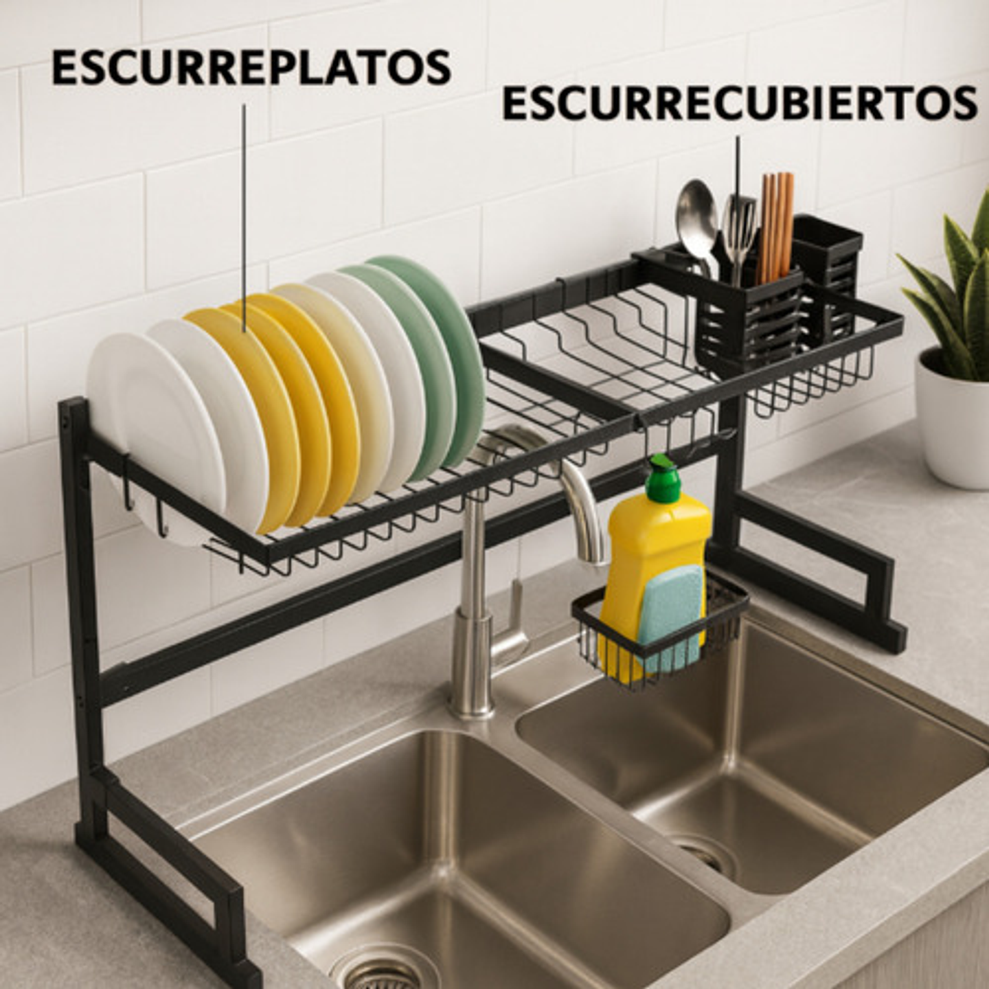 Rack Escurridor Para Platos Seca Vasos 31.5cm X 85cm X 52cm 1 Unidad Negro 4