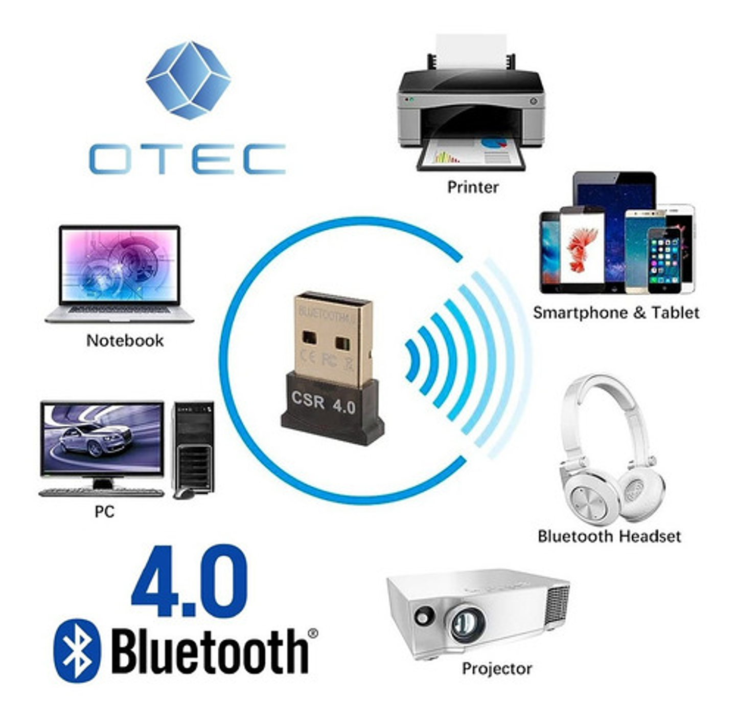 Adaptador Bluetooth 4.0 Usb Dongle Csr 4.0 Receptor - Otec 7
