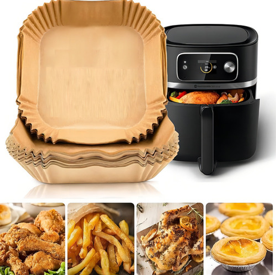 Papel Air-fryer Freidora Descartable Cuadrado 20cm 100und Marrón Claro Vhex 1