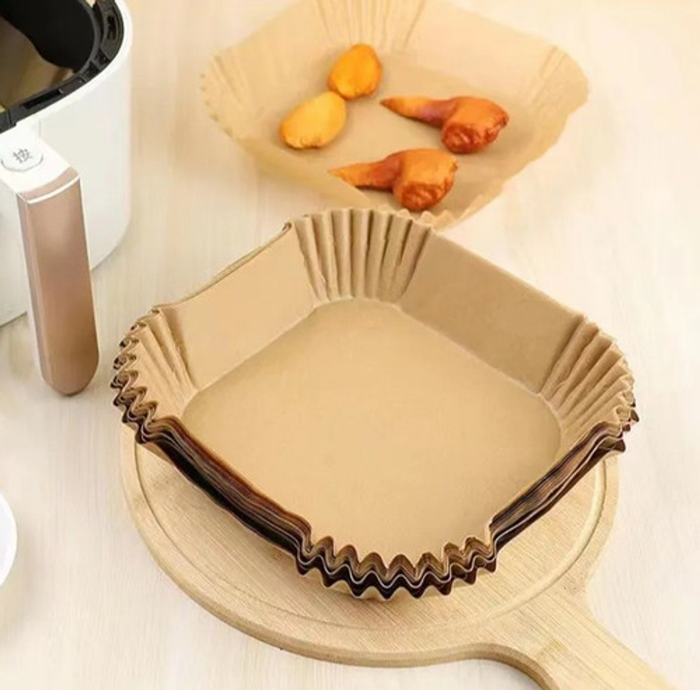 Papel Air-fryer Freidora Descartable Cuadrado 20cm 100und Marrón Claro Vhex 2