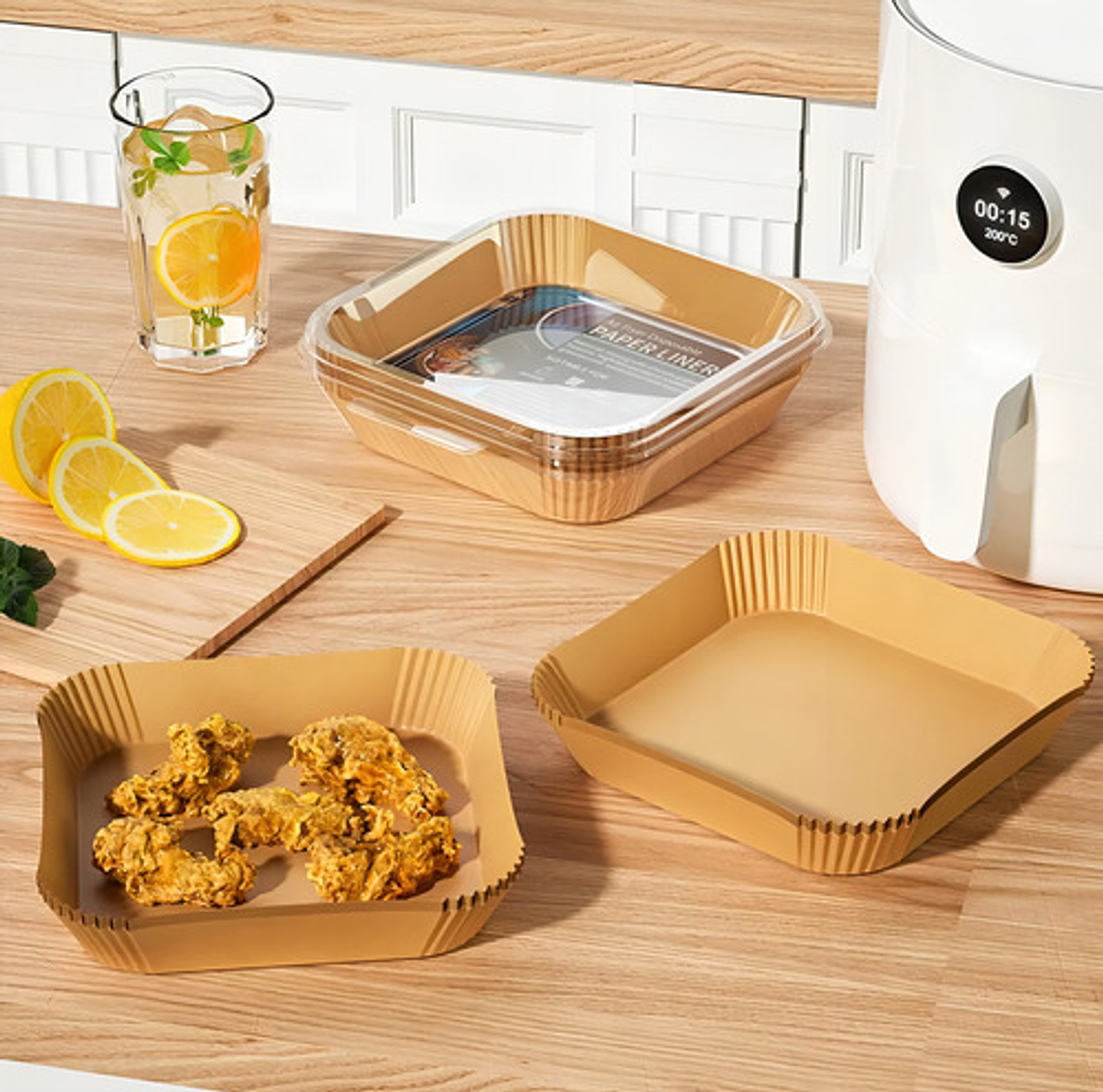 Papel Air-fryer Freidora Descartable Cuadrado 20cm 100und Marrón Claro Vhex 4
