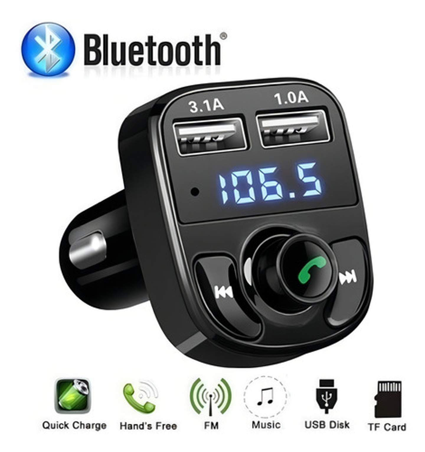 Transmisor Cargador De Auto Mp3 Fm Con Bluetooth Vhex 2