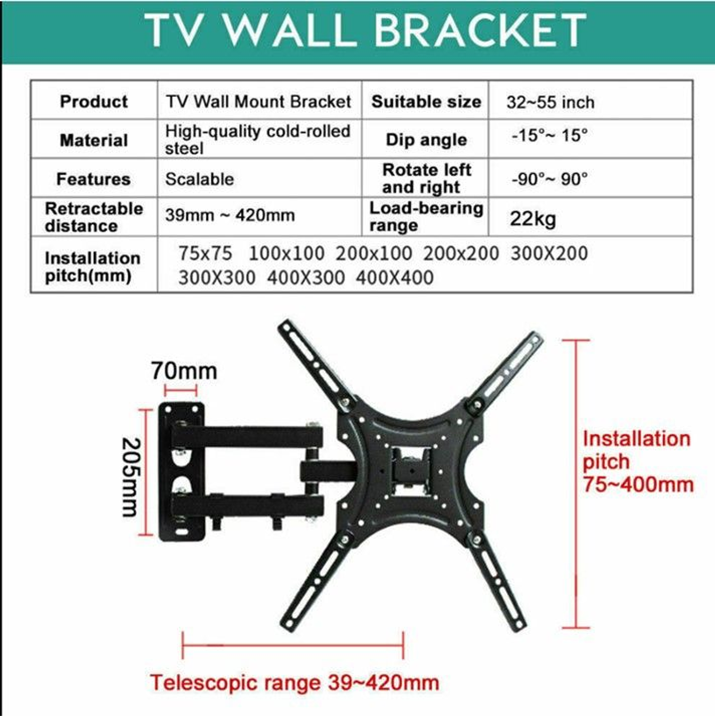Soporte De Pared Para Tv/monitor De 32  A 55  Negro 2