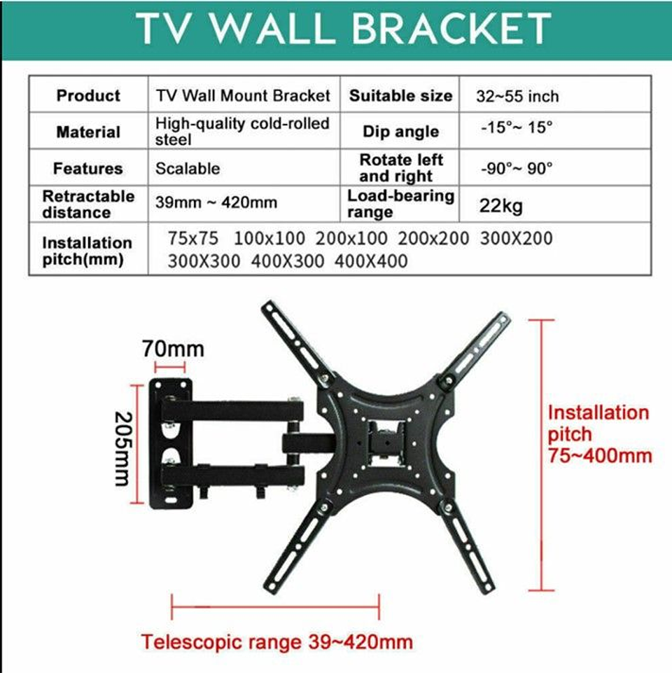 Soporte De Pared Para Tv/monitor De 32  A 55  Negro 2