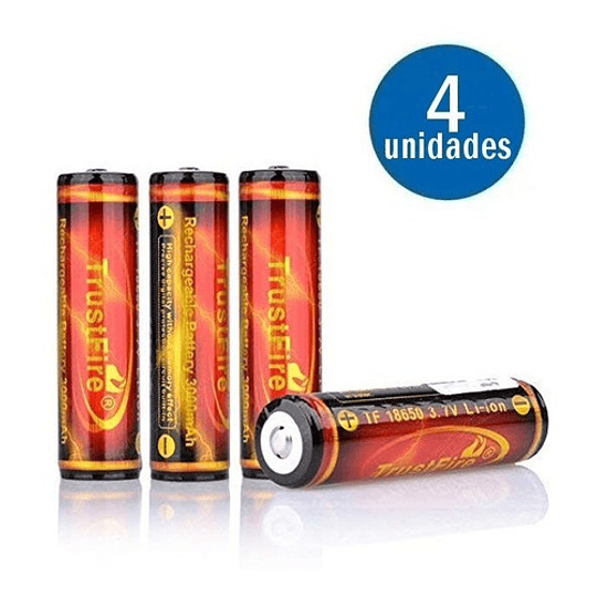 Pack Premium 4 Baterías Trustfire 18650 + Cargador de 4 Baterías 18650