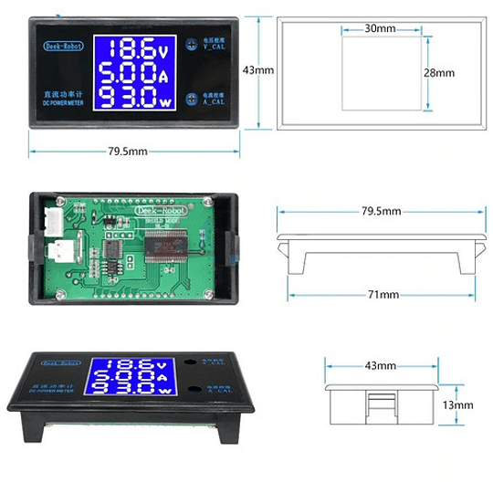 Voltímetro, Amperímetro Y Wattmetro Dc, 50v, 5a, 250 W Max