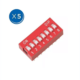 Pack De 5 Dip-8 Switch Interruptor 2.54mm Rojo Deslizable