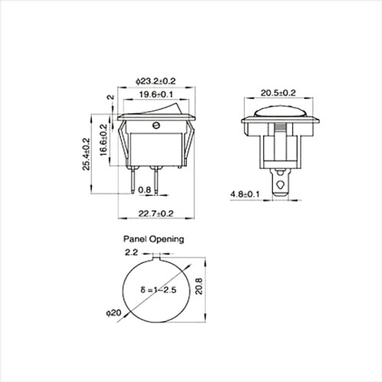 Switch Rocker On Off 21mm 12V DC 20A + Terminales Y Cables