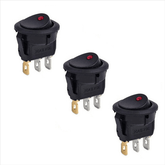 3 X Switch Interruptor Rocker, KCD1 ON OFF, 21mm, 12V DC, 20A