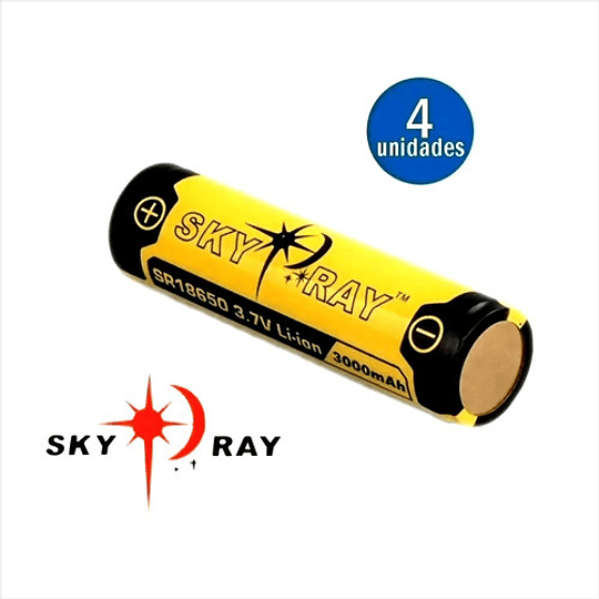 Pack Premium 4 Baterías Sky Ray 18650 + Cargador De Pared